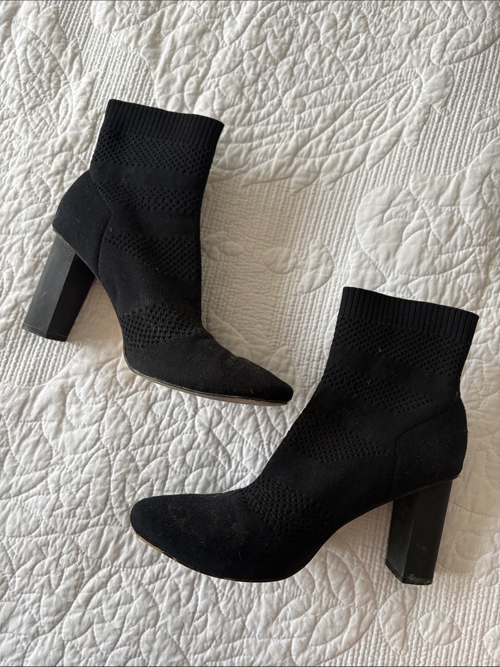 Zara Black Knit Ankle Sock Booties with Block Heel
